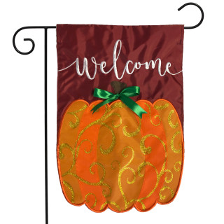 Welcome Pumpkin Fall Applique Garden Flag