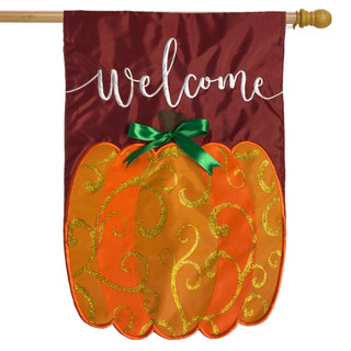 Welcome Pumpkin Fall Applique House Flag