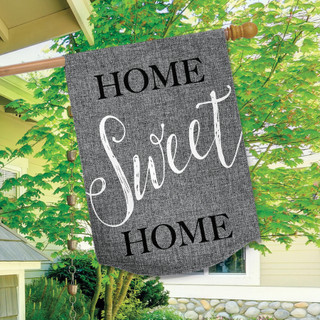 Briarwood Lane small printed burlap house flag with "Home Sweet Home" on rustic country porch banner.