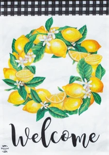Briarwood Lane small printed garden flag with colorful lemon wreath and 'Welcome' for spring summer porch decor.