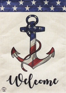 Briarwood Lane American Anchor Summer Burlap Garden Flag with patriotic anchor and welcome text.