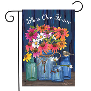 Briarwood Lane Bless Our Home Mason Jars colorful garden flag with bright spring flowers design.
