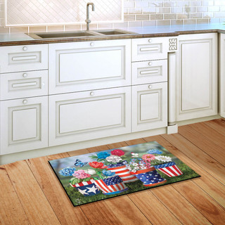 Briarwood Lane America In Bloom Summer Doormat with patriotic stars, stripes, and red, white, blue colors.