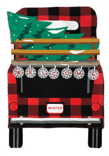 Red Checkered Truck Christmas Burlap Garden Flag