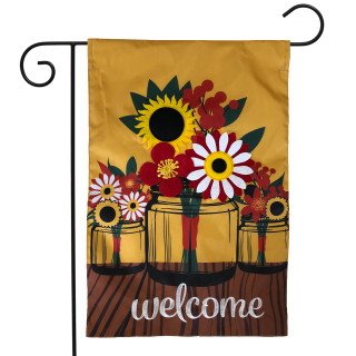 Fall Mason Jar Floral Applique Garden Flag