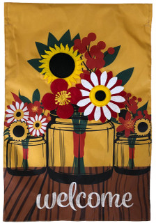 Fall Mason Jar Floral Applique Garden Flag