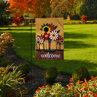 Fall Mason Jar Floral Applique Garden Flag
