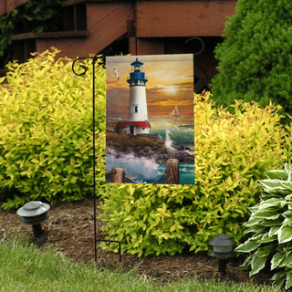 Briarwood Lane small printed garden flag with colorful lighthouse scene for porch or yard display.