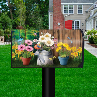 Briarwood Lane Spring Jubilee Floral mailbox cover, colorful printed design with springtime flowers and birds.
