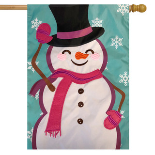 Waving Snowman Winter Applique House Flag
