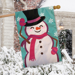 Waving Snowman Winter Applique House Flag