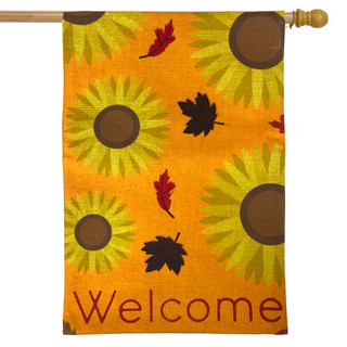 Sunflowers Welcome Fall Burlap House Flag