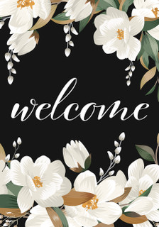 Briarwood Lane's small, printed, decorative White Magnolias Spring Garden Flag with colorful, cheery welcome design.