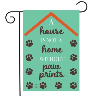Briarwood Lane garden flag with paw prints and house design, colorful decorative pet sign for porch.