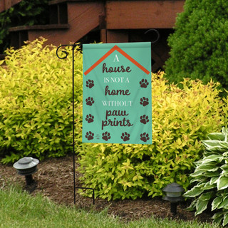 Briarwood Lane Pawprints Home Pet Owner Garden Flag with colorful paw prints and dog humor.