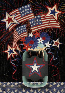 Briarwood Lane American Mason Jar Patriotic House Flag with stars, stripes, and red, white, blue colors.