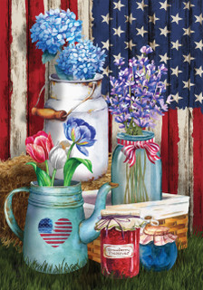 Briarwood Lane American Picnic Rustic House Flag with patriotic stars and stripes design.