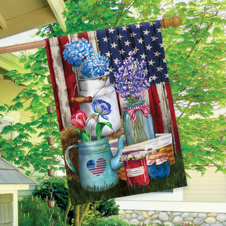 Briarwood Lane American Picnic Rustic House Flag with patriotic stars, stripes, and red, white, blue colors.