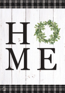 Briarwood Lane small, printed, decorative garden flag with colorful, cheery 'HOME' design and green wreath.