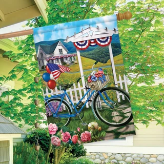 Briarwood Lane Patriotic Bicycle Summer House Flag with American stars and stripes colors, USA themed.