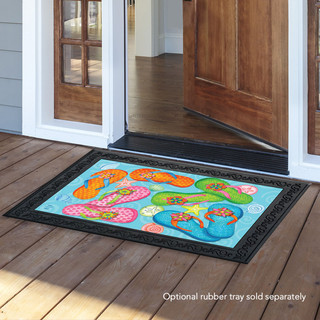 Briarwood Lane Summer Flip Flops Nautical Doormat with colorful nautical design on wooden porch floor.