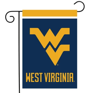 Briarwood Lane West Virginia Mountaineers NCAA Licensed Garden Flag with yellow and navy blue design.