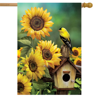 Briarwood Lane Goldfinch and Sunflowers small printed summer house flag with colorful cheery design.