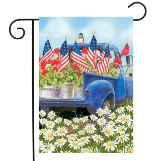 Briarwood Lane All American Truck Garden Flag, colorful springtime decorative display for porch or yard.