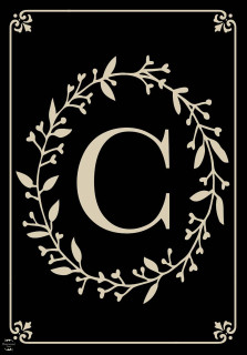 Briarwood Lane classic monogram letter C on black background with elegant vintage floral wreath design.