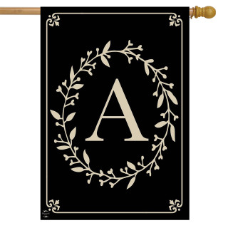 Briarwood Lane classic monogram letter A house flag, elegant black and beige decorative design, refined vintage look.