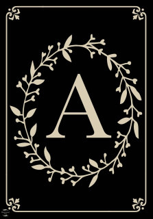 Briarwood Lane Classic Monogram Letter A double-sided house flag with elegant vintage design on black.
