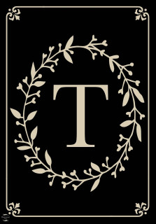 Briarwood Lane Classic Monogram Letter T double-sided house flag with elegant black and beige design.