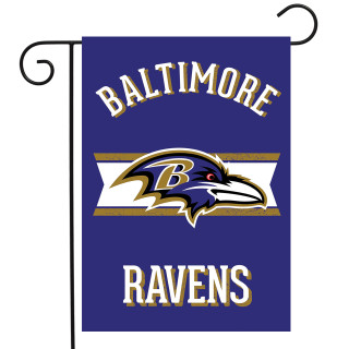 Briarwood Lane Retro Baltimore Ravens Licensed NFL garden flag with purple, gold, and white design elements.