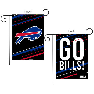 Briarwood Lane Buffalo Bills NFL Licensed Garden Flag, Go Bills slogan on black background with stripes.