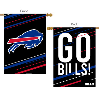 Briarwood Lane Buffalo Bills Slogan NFL licensed house flag, Go Bills, black background with blue red stripes.