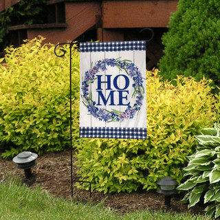 Briarwood Lane small printed garden flag with colorful spring wreath and "HOME" on burlap fabric.