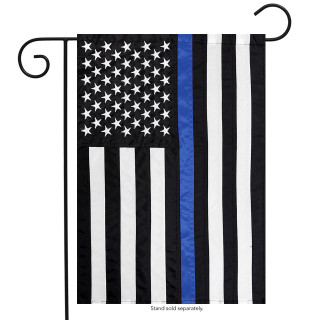 Briarwood Lane Thin Blue Line Police Embroidered Garden Flag with American stars and stripes design.