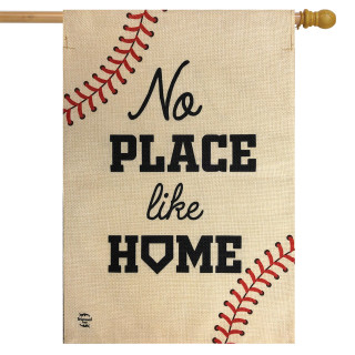 Briarwood Lane small printed burlap house flag with No Place Like Home baseball theme colorful design.