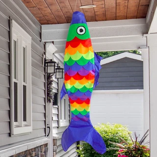 Briarwood Lane Fish Windsock Blue Tail, rainbow wind twist decoration for everyday outdoor use.