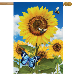 Briarwood Lane small printed Sunflowers and Bees summer house flag with colorful, cheery design.