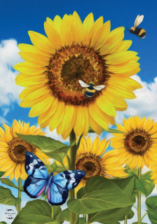 Briarwood Lane Sunflowers and Bees colorful summer house flag with bright floral printed design.