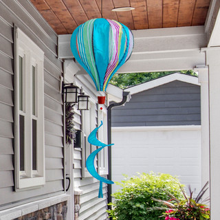 Blue Striped Deluxe Hot Air Balloon Spinner Wind Twister