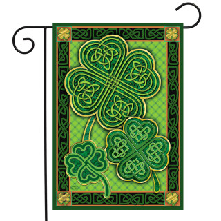 Briarwood Lane Celtic Shamrocks St. Patrick's Day garden flag with gold shamrock and green decorative border.