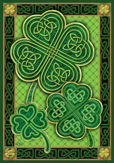 Briarwood Lane Celtic Shamrocks St. Patrick's Day Garden Flag with gold four-leaf clover design.