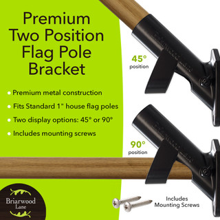 Briarwood Lane black metal flag pole bracket for house flags, decorative hardware in two position settings.