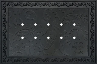 Briarwood Lane black rubber doormat tray with floral design and drainage holes, decorative nonslip base.