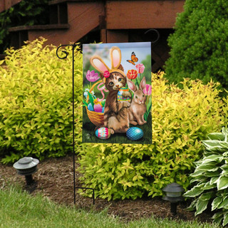 Briarwood Lane Bunny In Training Easter Garden Flag with colorful spring design on a small decorative display.