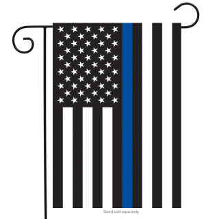 Briarwood Lane Thin Blue Line Police Garden Flag with American stars and stripes in red, white, blue.