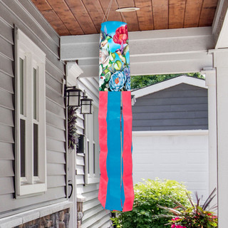 Briarwood Lane Hummingbirds & Roses Spring Windsock with blooming red and white roses and hummingbird trio.