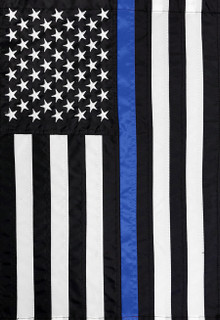 Briarwood Lane Thin Blue Line Police Embroidered House Flag with red, white, and blue stars, stripes.